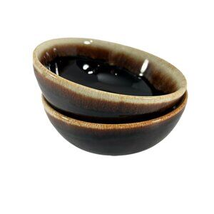 Vintage Stoneware Brown Drip Glaze Lot of 2 Cereal Chili 5 1/2" Bowls Unsigned